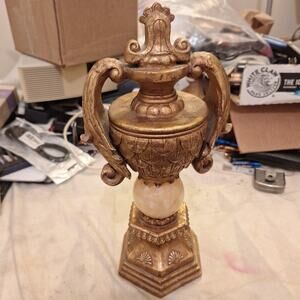Gilded Decorative Urn Antiqued Finish Resin, Unique. Italian Neoclassical Design
